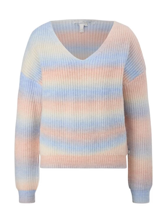 Foto van product QS Trui pastelblauw / pasteelgeel / abrikoos