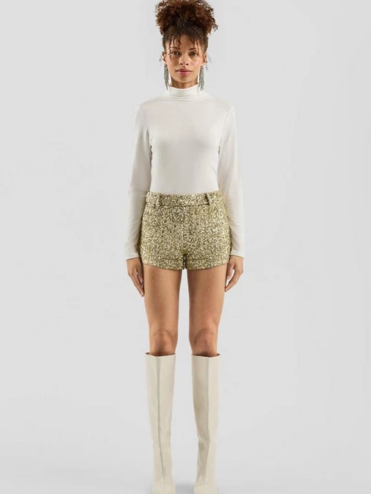Foto van product QS x Vanessa Mai | glinsterende lovertjes shorts goud
