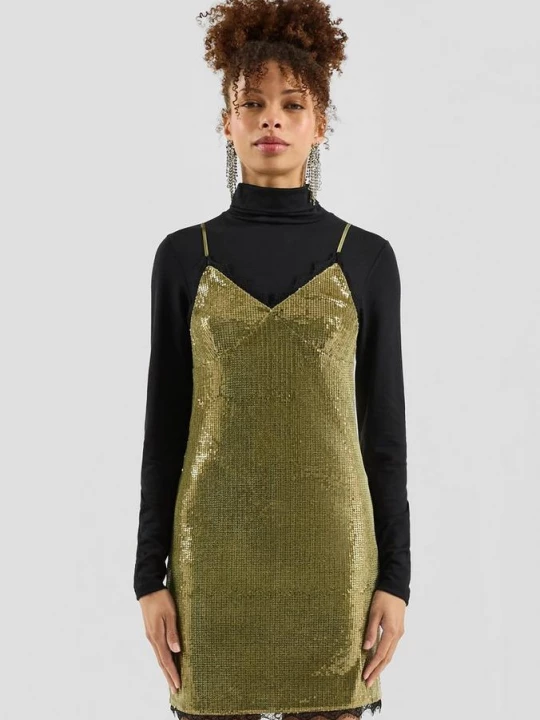 Foto van product QS x Vanessa Mai | paillettenjurk olijfgroen