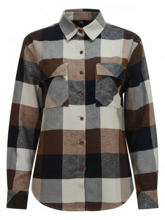 Foto van product Radwa Blouse 'Radwa Women’s Plaid Flannel' lichtbruin