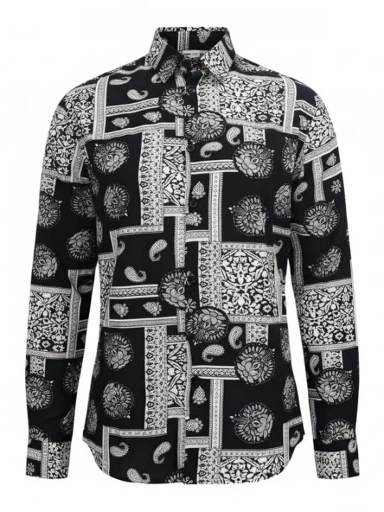Foto van product Radwa Overhemd 'Men' Viscose multicolor pattern shirt' zwart gemêleerd
