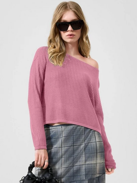 Foto van product Rechthoekige gebreide trui met ajour-look QS roze