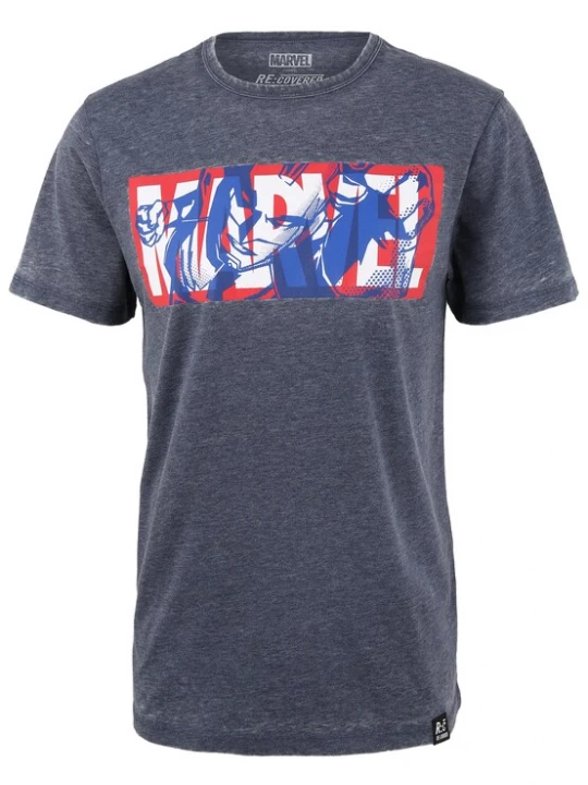 Foto van product Recovered Shirt 'Marvel Iron Man Classic Logo' donkerblauw