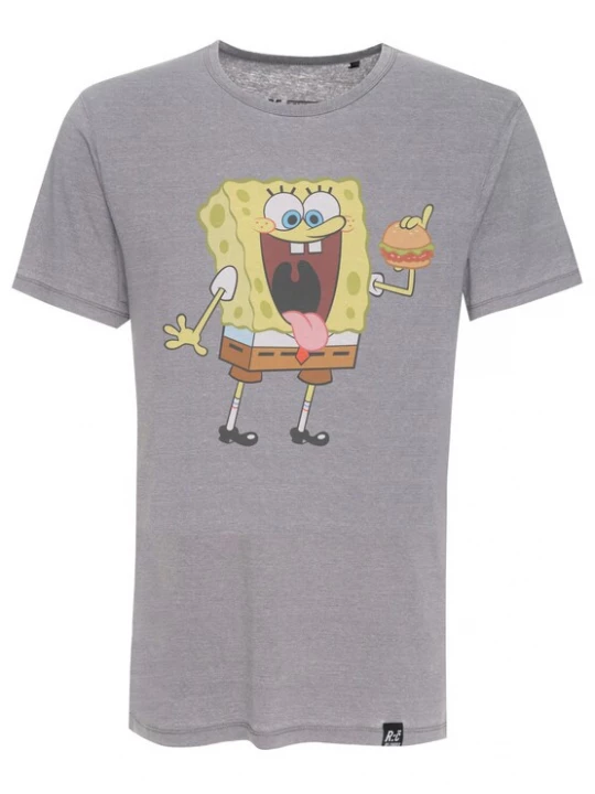 Foto van product Recovered Shirt 'SpongeBob Eating Burger Relaxed' grijs