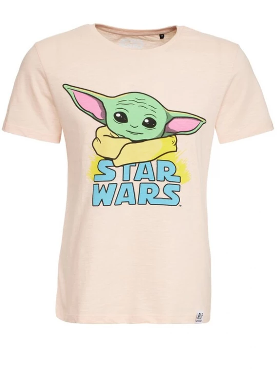 Foto van product Recovered Shirt 'Star Wars The Mandalorian Child' beige / blauw / geel / groen