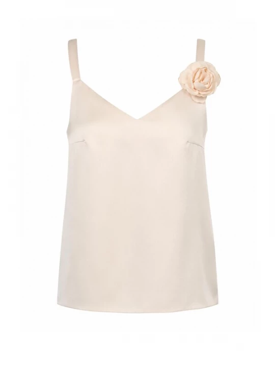 Foto van product REGINA FASHION Top 'V-Neck Satin Top with 3D Flower Detail' crème