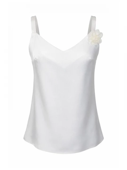 Foto van product REGINA FASHION Top 'V-Neck Satin Top with 3D Flower Detail' wit