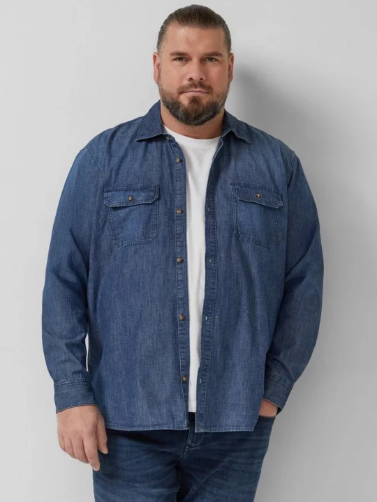 Foto van product Regular fit: denim overhemd met lange mouwen van puur katoen s.Oliver blauw