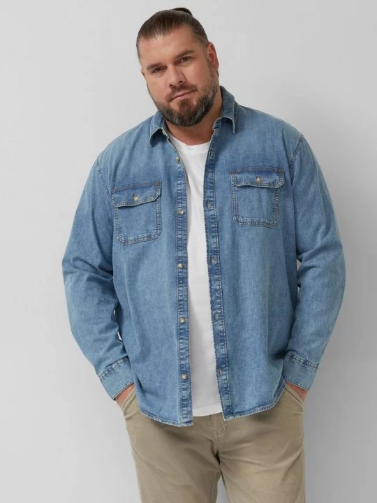 Foto van product Regular fit: denim overhemd met lange mouwen van puur katoen s.Oliver blauw