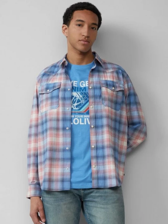 Foto van product Regular fit: geruit overhemd in western look s.Oliver blauw
