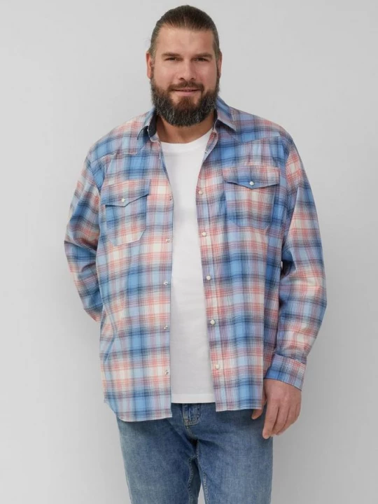 Foto van product Regular fit: geruit overhemd met western look s.Oliver blauw