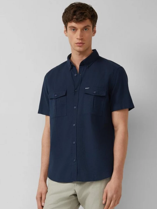 Foto van product Regular fit: gestructureerd overhemd met korte mouwen en borstzakken s.Oliver blauw