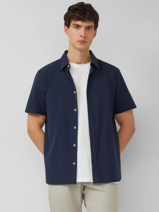 Foto van product Regular fit: Gestructureerd shirt met korte mouwen van katoen s.Oliver blauw