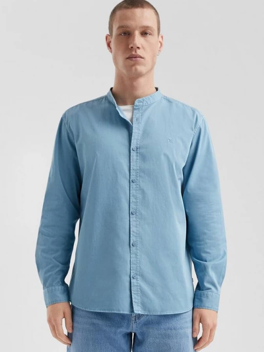 Foto van product Regular fit: gewassen twill overhemd met logoborduursel QS blauw