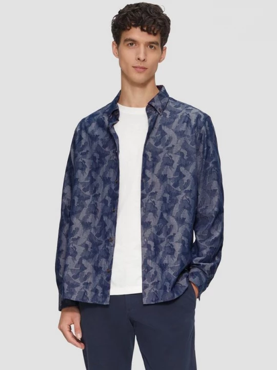 Foto van product Regular fit: licht jacquard overhemd met buttondownkraag s.Oliver blauw