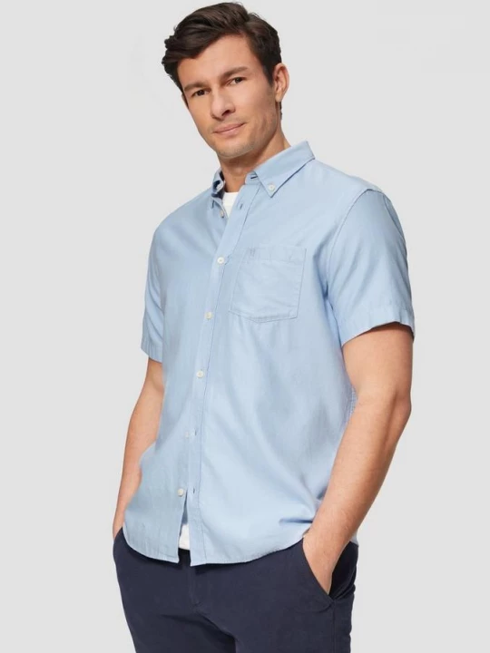 Foto van product Regular fit: overhemd met korte mouwen en buttondownkraag van een lyocellmix s.Oliver blauw