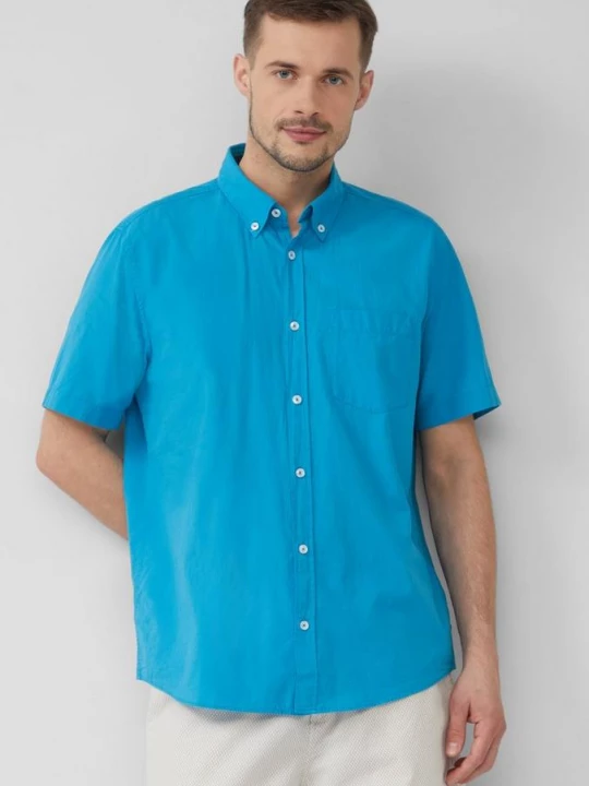 Foto van product Regular fit: overhemd met korte mouwen, gestructureerde strepen en buttondownkraag s.Oliver blauw
