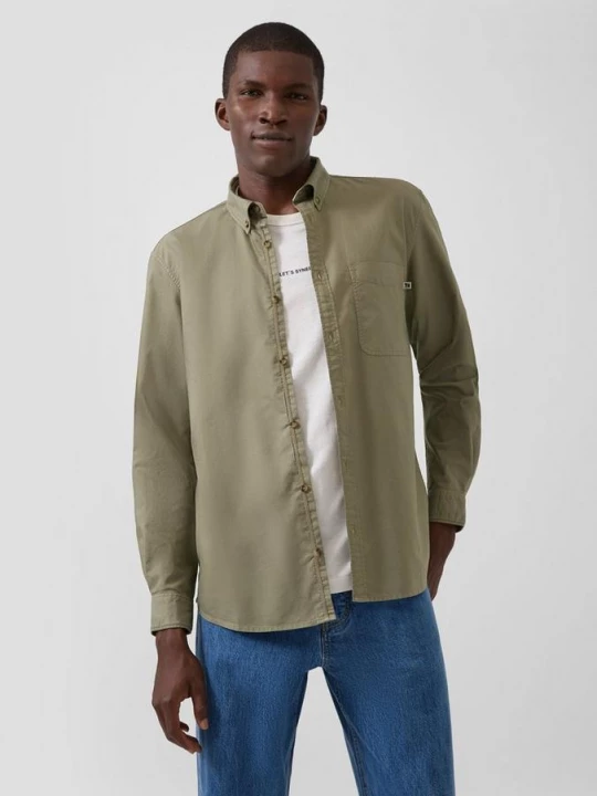 Foto van product Regular fit: overhemd met lange mouwen, kledingkleurstof en button-down kraag s.Oliver olijfgroen