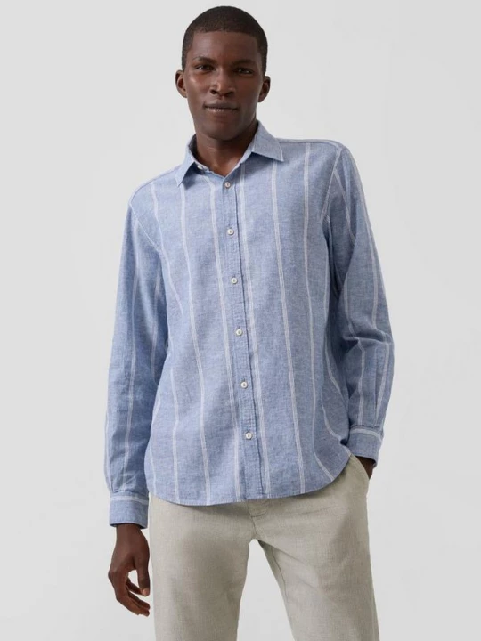 Foto van product Regular fit: overhemd van linnenmix met strepen s.Oliver blauw