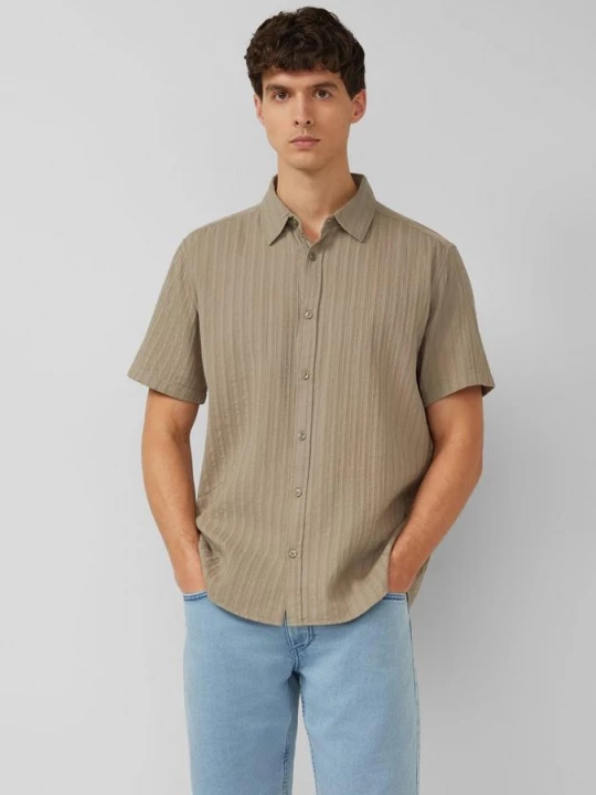Foto van product Regular fit: shirt met korte mouwen en gestructureerde strepen s.Oliver bruin