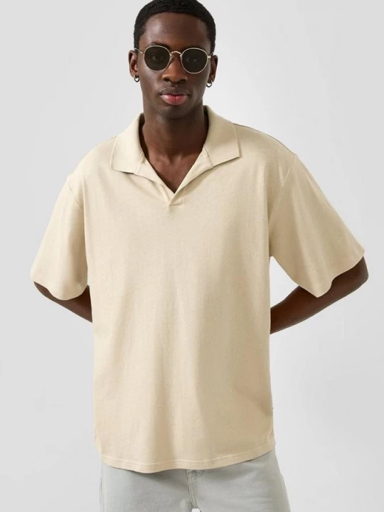 Foto van product Relaxed poloshirt met linnen QS beżowy