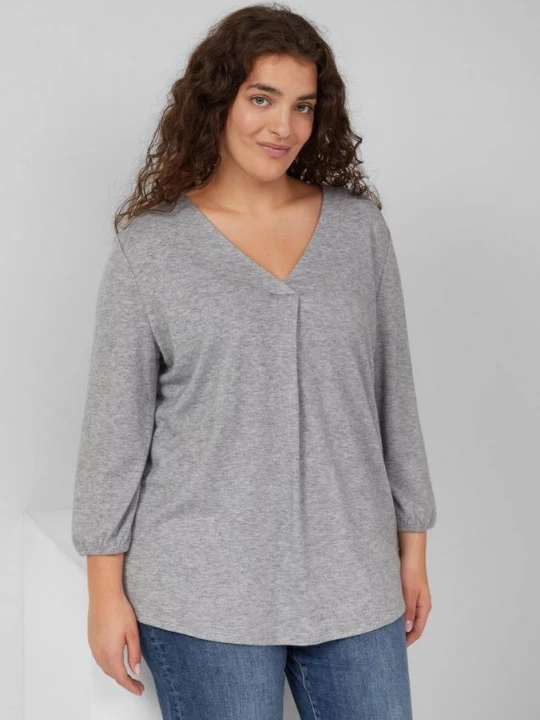 Foto van product Relaxed shirt met V-hals en elastische manchetten s.Oliver grijs