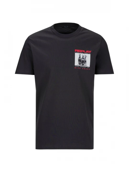 Foto van product REPLAY Shirt 'Dogs' pastelblauw / grafiet / rood