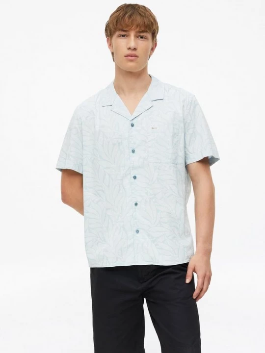 Foto van product Resort fit: gedessineerd overhemd met korte mouwen van viscosemix s.Oliver blauw