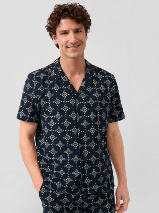 Foto van product Resort fit: gestructureerd katoenen overhemd met all-over print s.Oliver blauw