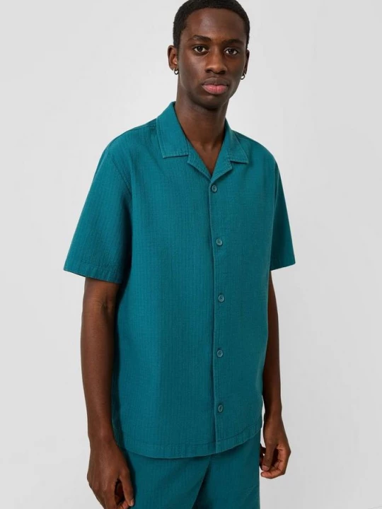 Foto van product Resort fit: shirt met korte mouwen en structuur QS petrol