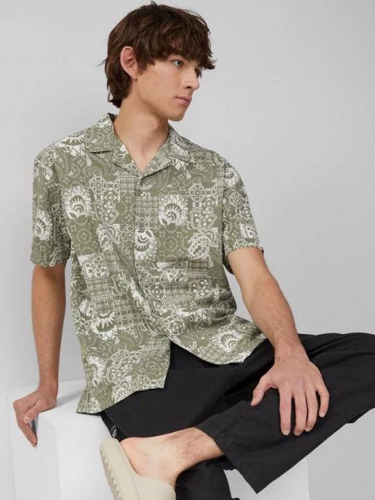 Foto van product Resort pasvorm: katoenen shirt met all-over print QS groen