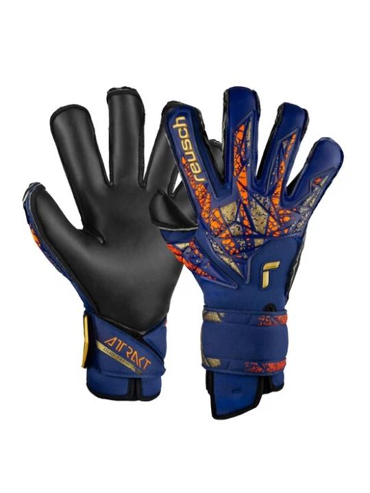 Foto van product REUSCH Sporthandschoenen 'Attrakt Duo Evolution' donkerblauw / goud / donkeroranje / zwart