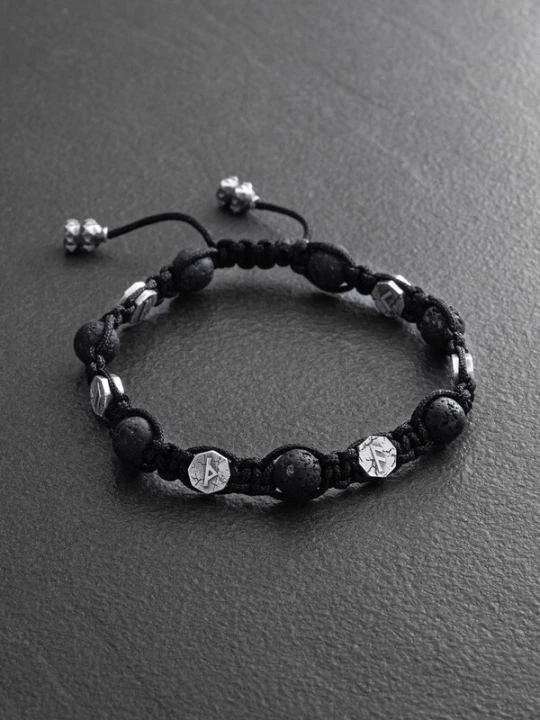 Foto van product REYTEL Armband 'RUNES (lava)' zilver