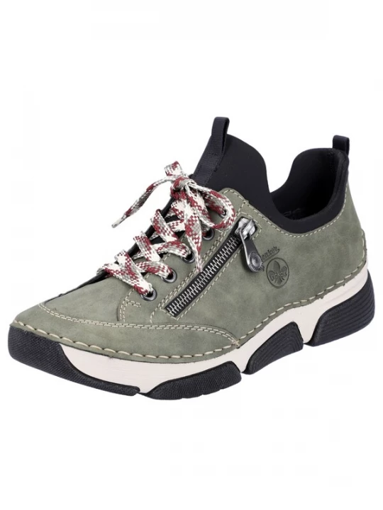 Foto van product Rieker Sportieve veterschoen crème / olijfgroen / zwart