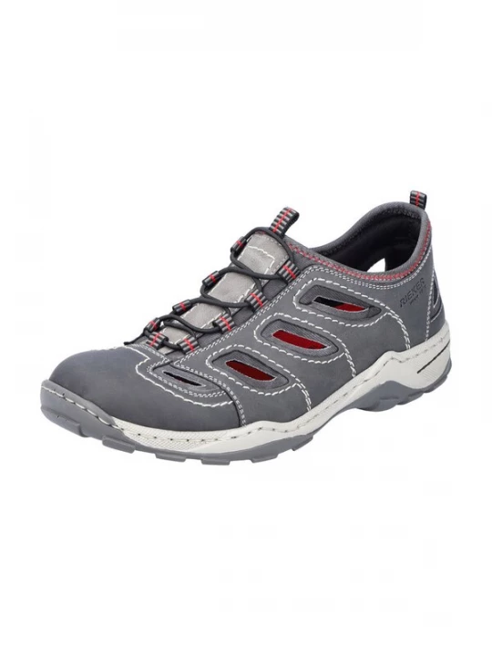 Foto van product Rieker Sportieve veterschoen donkergrijs / rood / wit