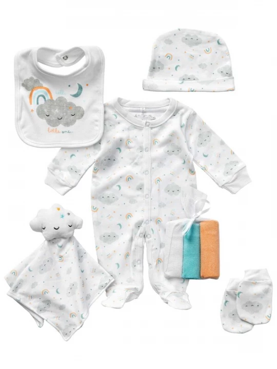 Foto van product Rock a Bye Baby Boutique Set 'Wolken' cyaan blauw / grijs / oranje / wit