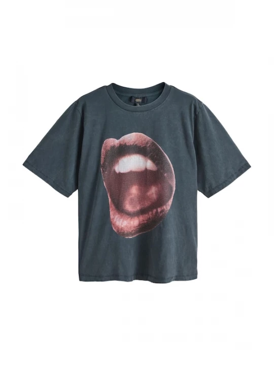 Foto van product Rockett St George Shirt 'Lips' donkergrijs / pastelrood / zwart / offwhite