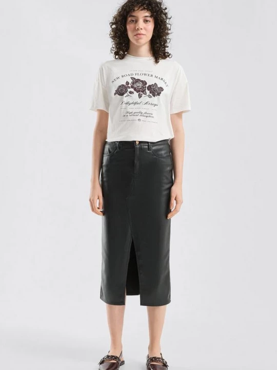 Foto van product Rok in imitatieleer / Slim Fit / Mid Rise / Split detail QS zwart