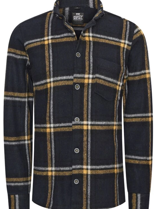 Foto van product Rusty Neal Overhemd mosterd / black denim / wit