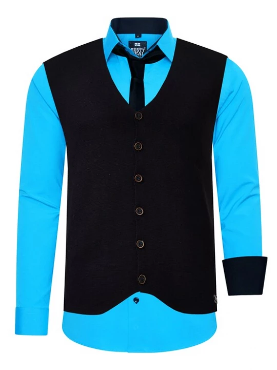 Foto van product Rusty Neal Overhemd neonblauw / zwart