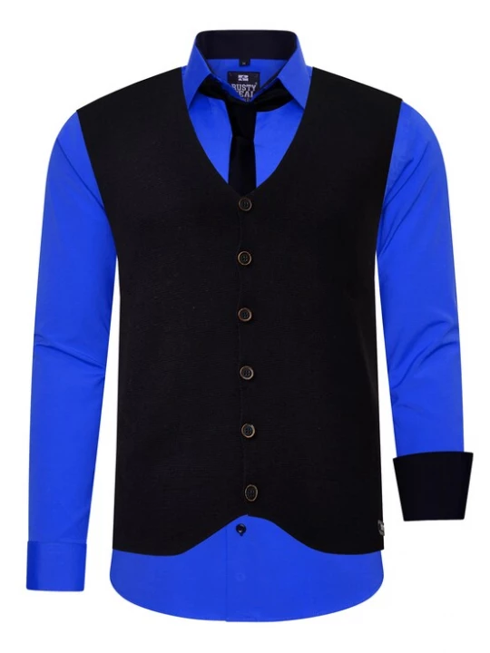 Foto van product Rusty Neal Overhemd royal blue / koningsblauw / zwart