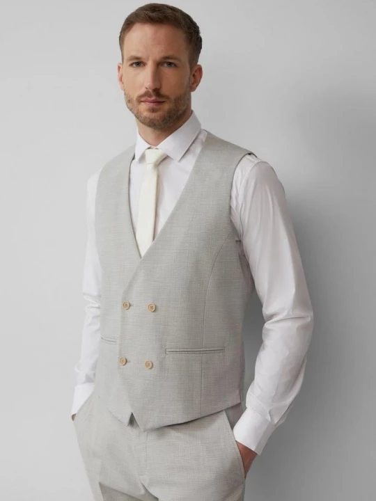 Foto van product s.O PURE: bodywarmer met dubbele knopenrij van geruit elastisch weefsel s.Oliver grijs