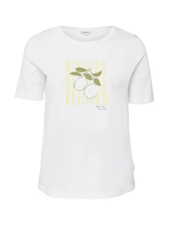 Foto van product s.Oliver CURVE Shirt pasteelgeel / olijfgroen / wit