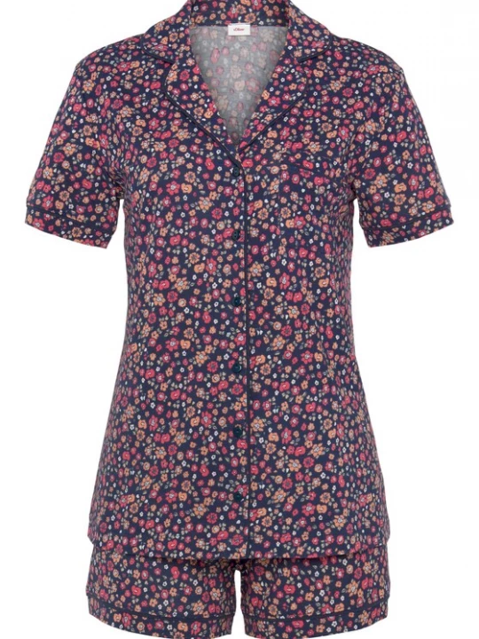Foto van product s.Oliver Korte pyjama donkerblauw / pastelgroen / oranje / oudroze