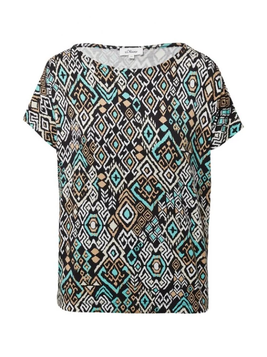 Foto van product s.Oliver Shirt donkerbeige / turquoise / zwart / wit