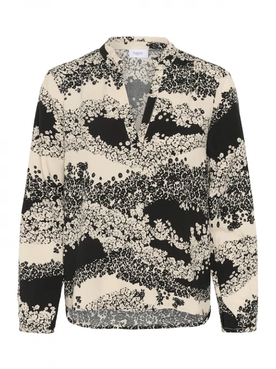 Foto van product SAINT TROPEZ Blouse 'Eda' stone grey / donkergrijs / zwart