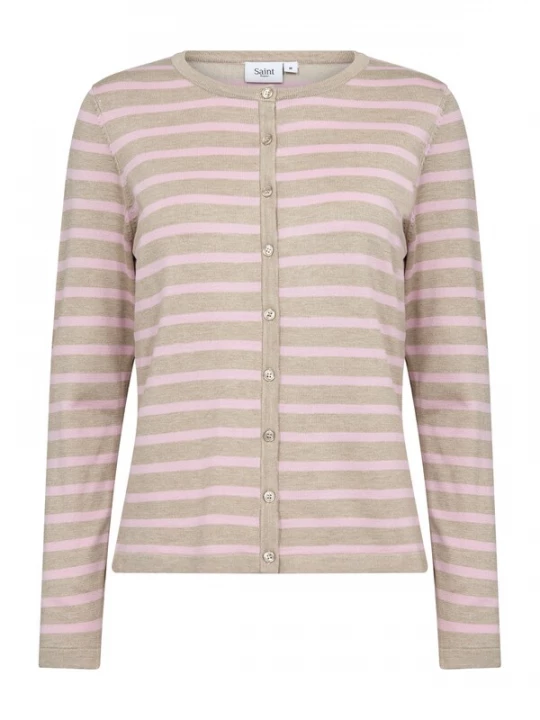 Foto van product SAINT TROPEZ Gebreid vest 'Mila' donkerbeige / rosa