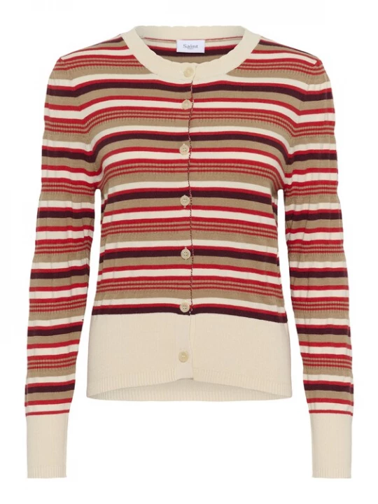 Foto van product SAINT TROPEZ Gebreid vest 'PhilliaSZ' ecru / rood / bourgogne