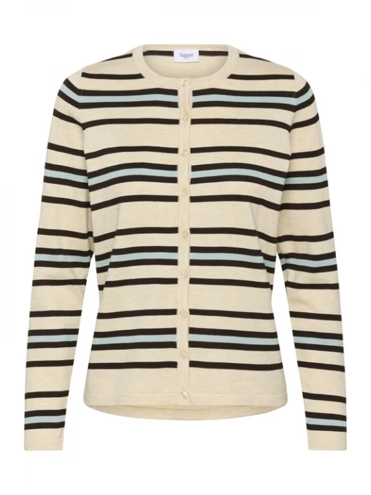 Foto van product SAINT TROPEZ Gebreid vest 'PilaSZ' beige / lichtblauw / zwart