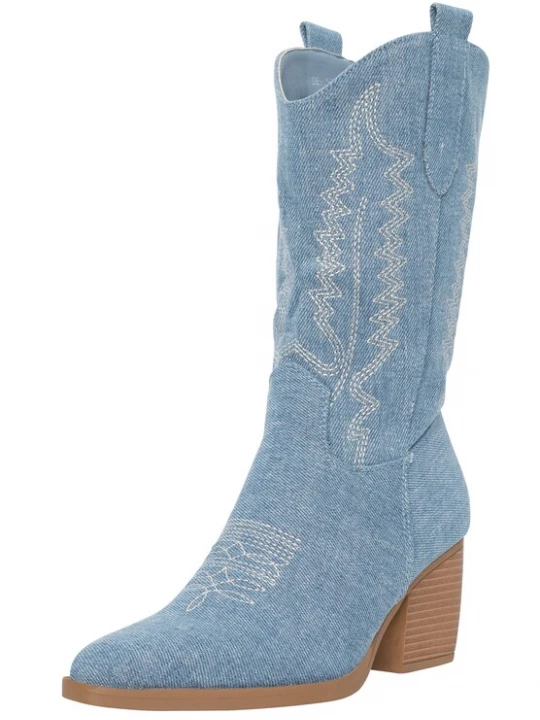 Foto van product Salinyang Cowboylaarzen blauw denim / wit